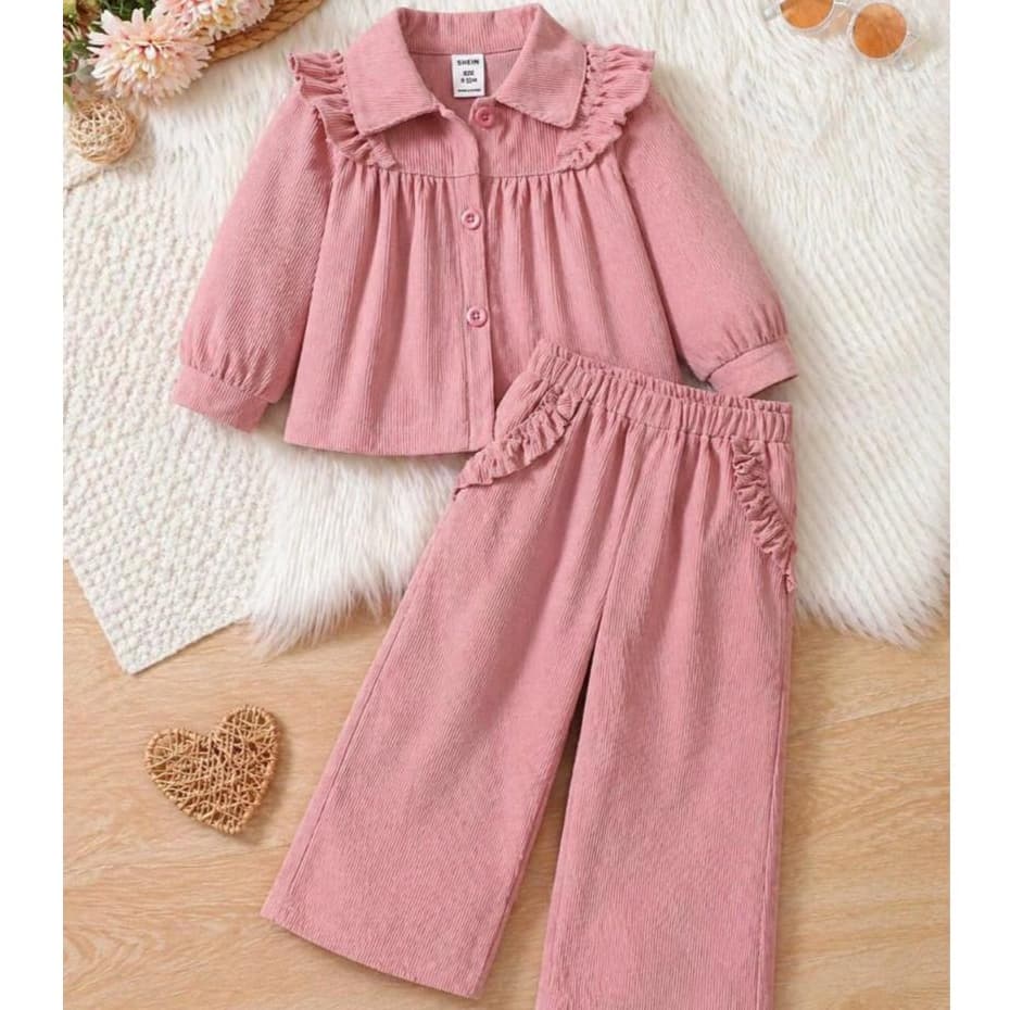 Conjunto infantil Menina cotele  veludo 2 peças Calça  e Blusa Manga Longa Inverno