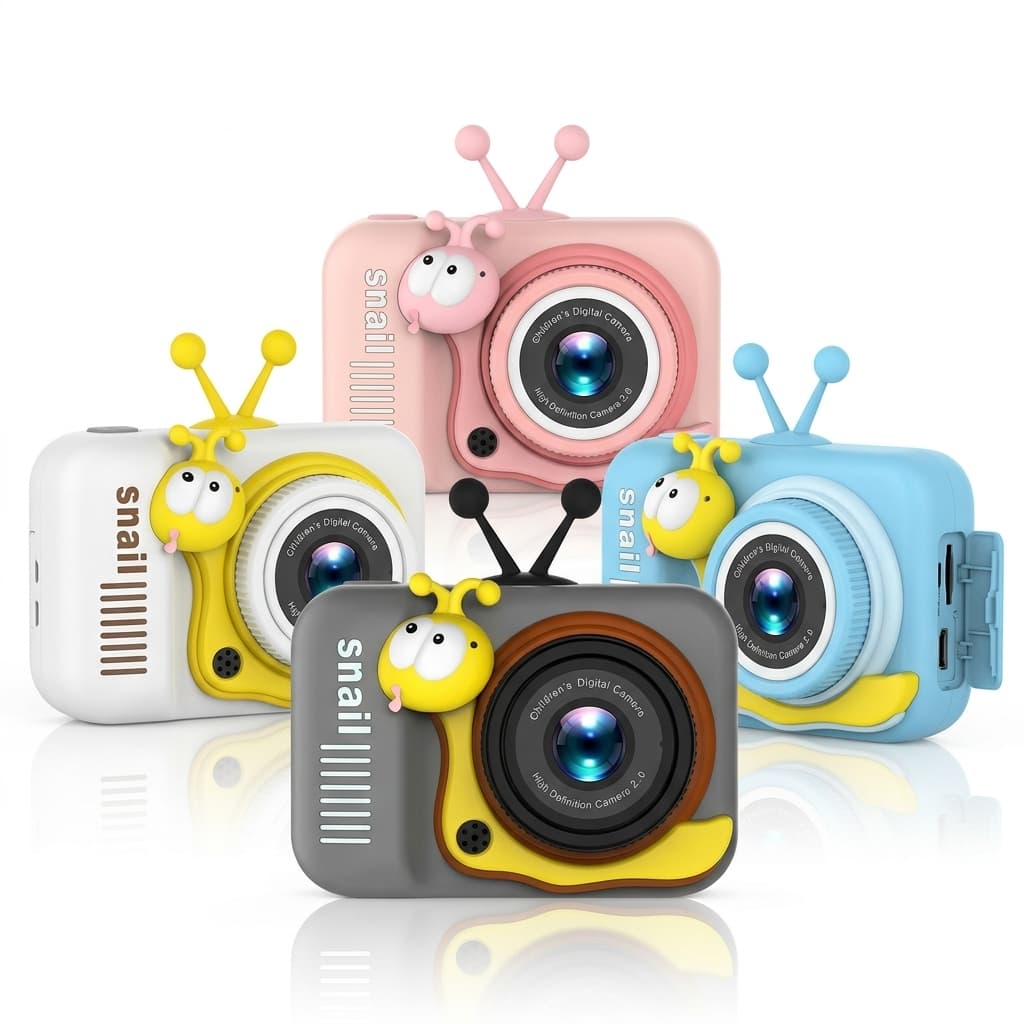 Câmera Digital Infantil Caracol Kawaii HD 20MP Selfie Vídeo Jogos Tela IPS Presente Criança