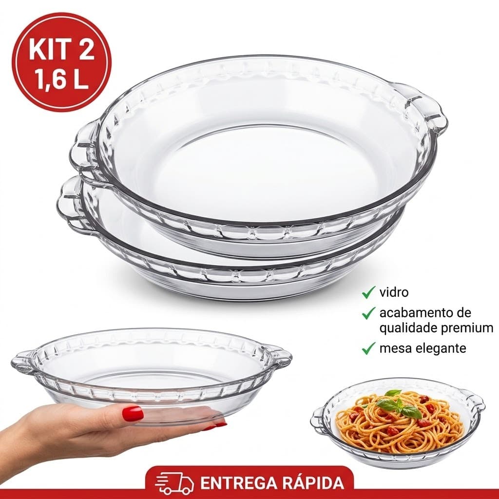 Kit Jogo de 2 Formas de Vidro Marinex Assadeiras Filetada Grande 1,6L