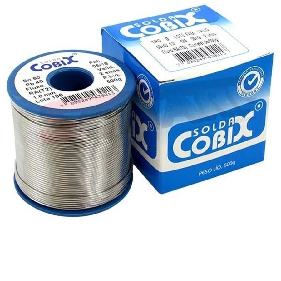 Solda Estanho 60x40 1mm C/ Fluxo Ra (T2) Rolo 500g Cobix - Especial para eletrônica
