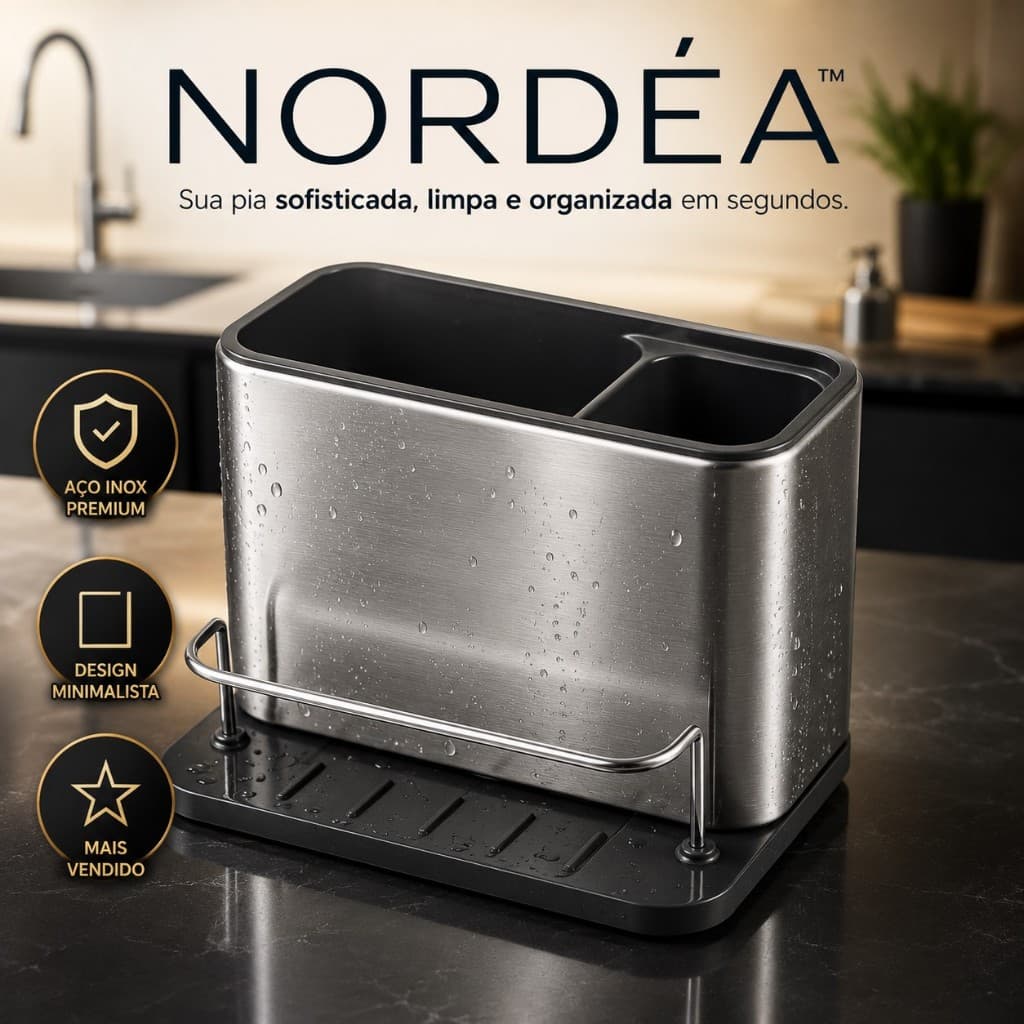 Organizador Pia Inox Aço Inoxidável Suporte Porta Detergente Esponja Compacto