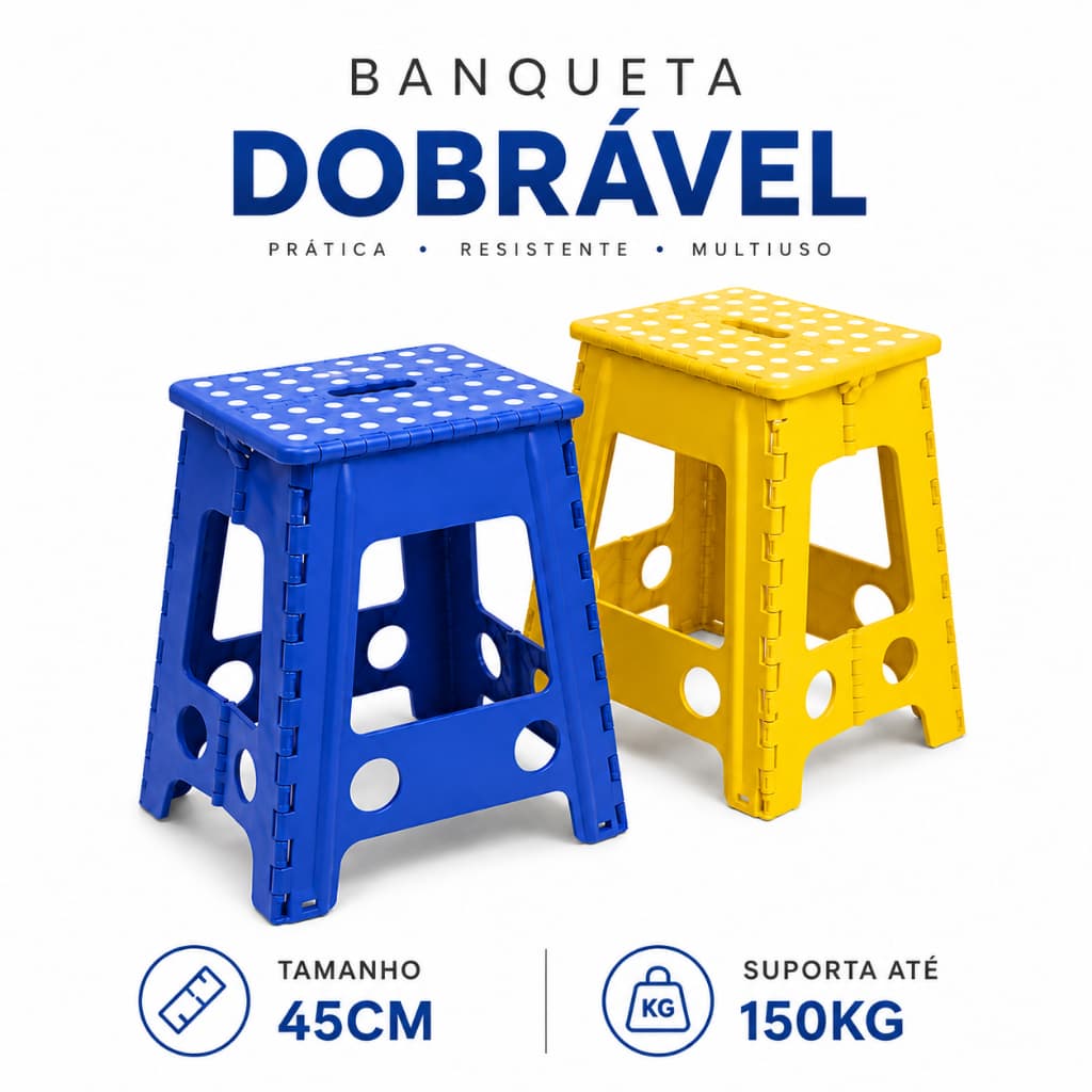 Banqueta Portátil 45cm Banco Dobrável 100kg De Plástico Banquinho Multiuso Com Alça