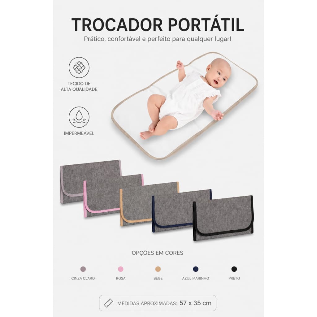 Trocador Portátil Bebê Impermeável Acolchoado AMOR
