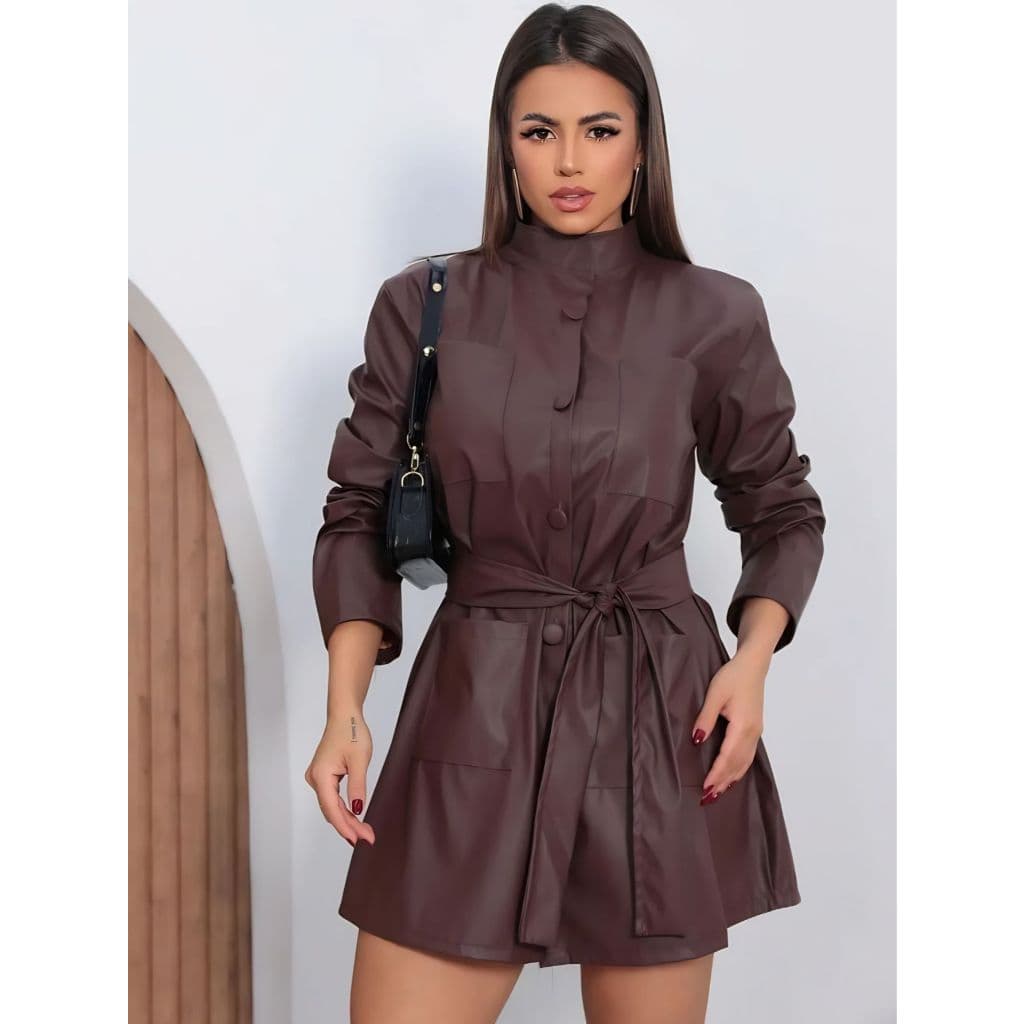 Parka Feminina Sobretudo Feminino Couro Casaco Inverno