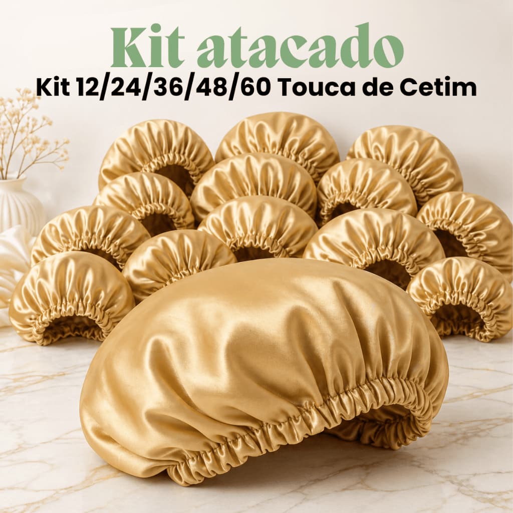 Kit Toucas De Cetim Dourada Atacado Lote Anti Frizz Cabelo Cacheado Salão Brinde Revenda 12 A 60 Uni