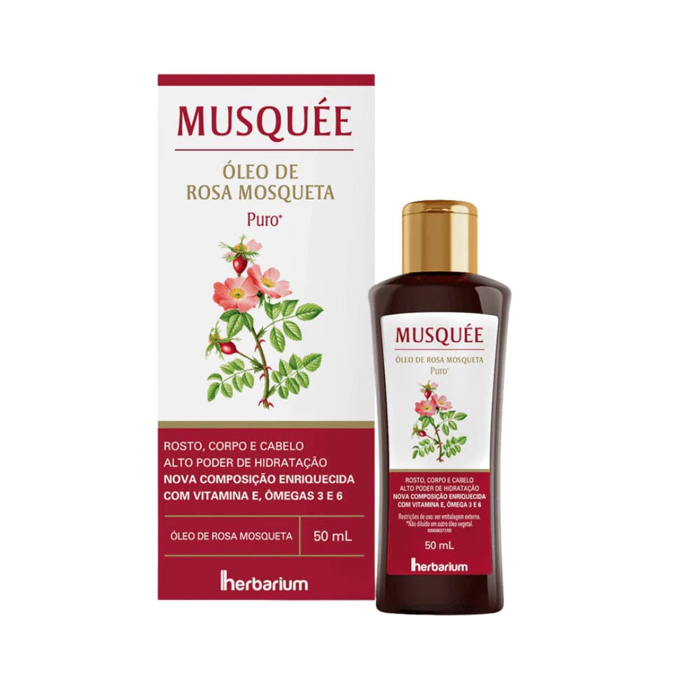 Óleo de Rosa Mosqueta Puro Rubiginosa Musquée 50ml Regenerador Clareador Cicatrizante Facial e Corpo