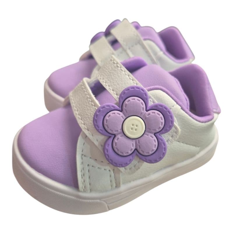 Tênis infantil feminino enfeite  Flor Pespontada