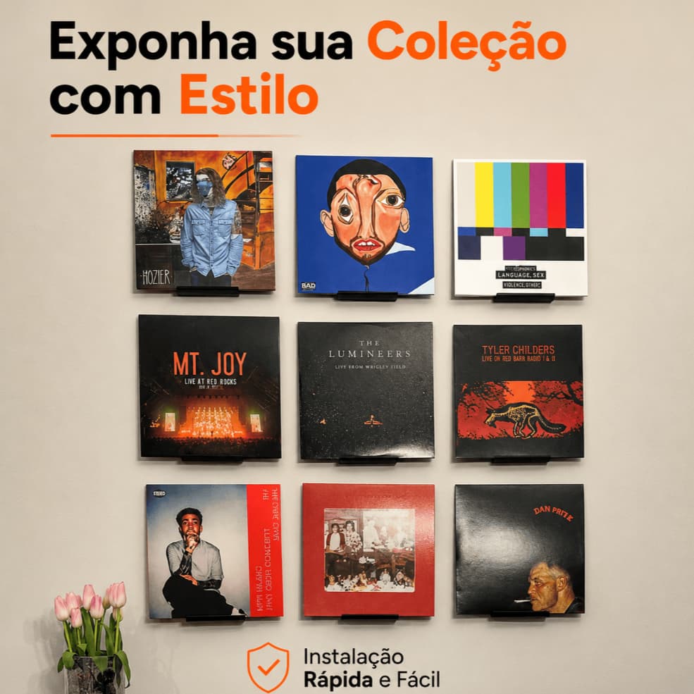 Kit 4 Suportes De Parede Para Disco De Vinil Lp - Expositor Minimalista Preto