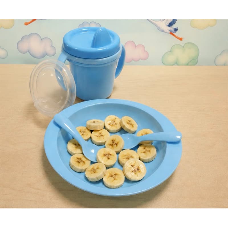 Kit Refeição Infantil 4 Peças Prato Copo Com Alça Anti Vazamento Colher Plástico Crianças Escola Viagens Passeio