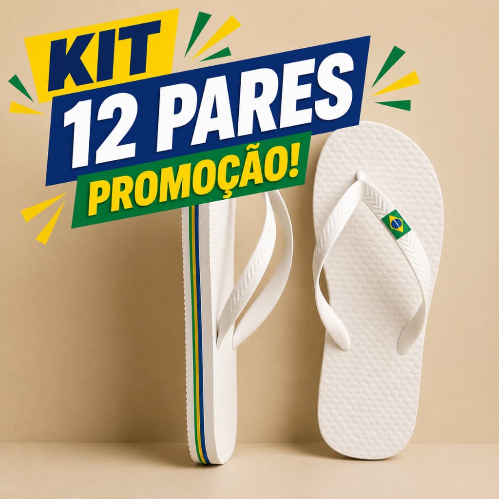 12 pares Chinelo Infantil Masculino/Feminino Borracha tiras com bandeirinha