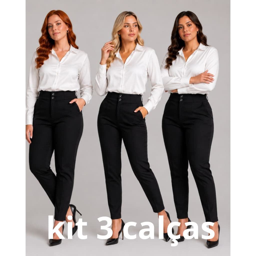 Kit 3 Calças Sociais Feminina Alfaiataria Two Way Com Elastano