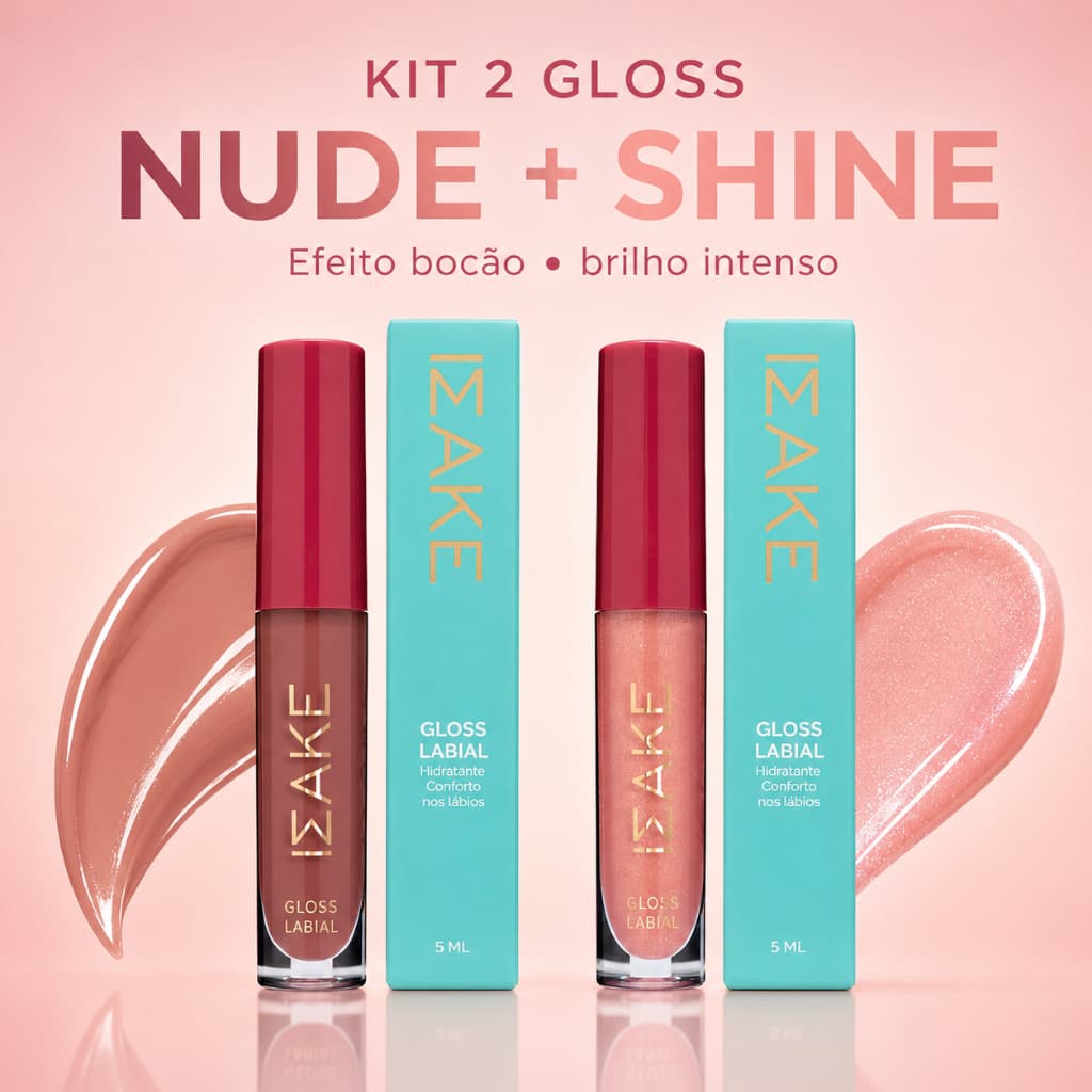Kit 2 Gloss Labial Blackberry Nude e Shine Efeito Bocão Brilho Intenso Lábios Volumosos