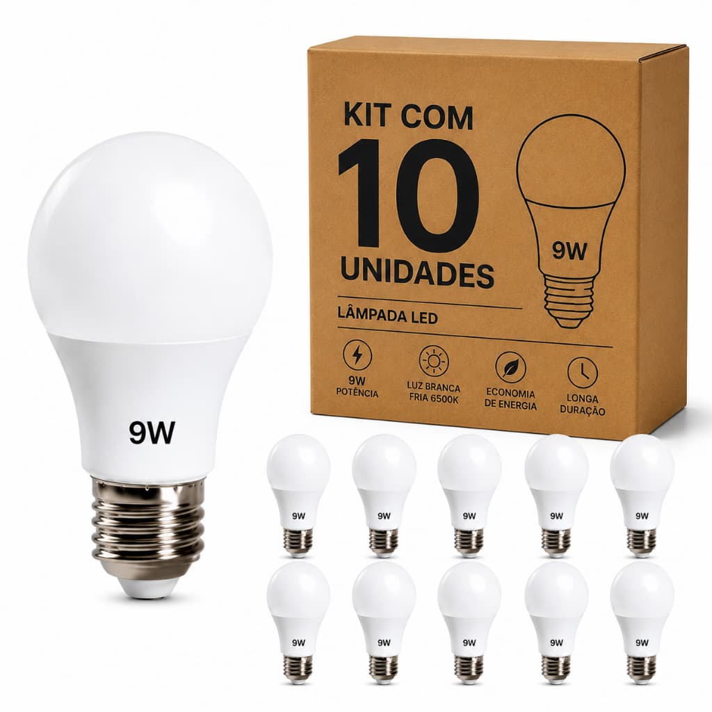 Kit 10 Lâmpadas Led Bulbo 9w 6500k Branco Bivolt E27