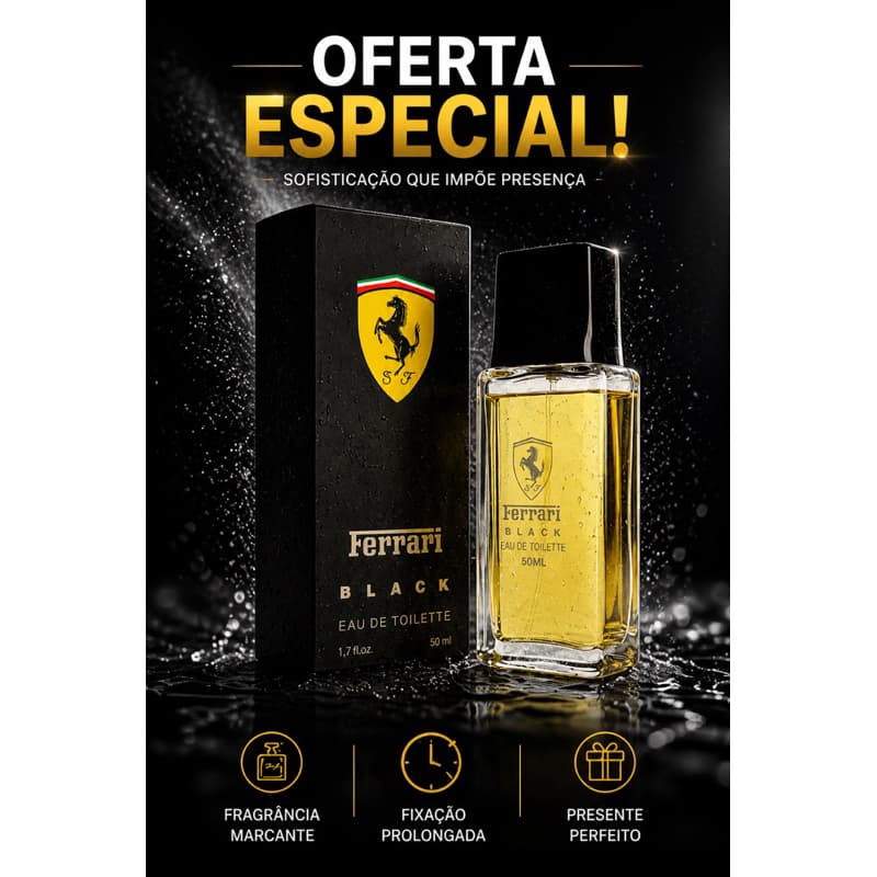 Perfume Ferrari Black 50ml – Fragrância Masculina Importada Aroma Marcante Longa Duração