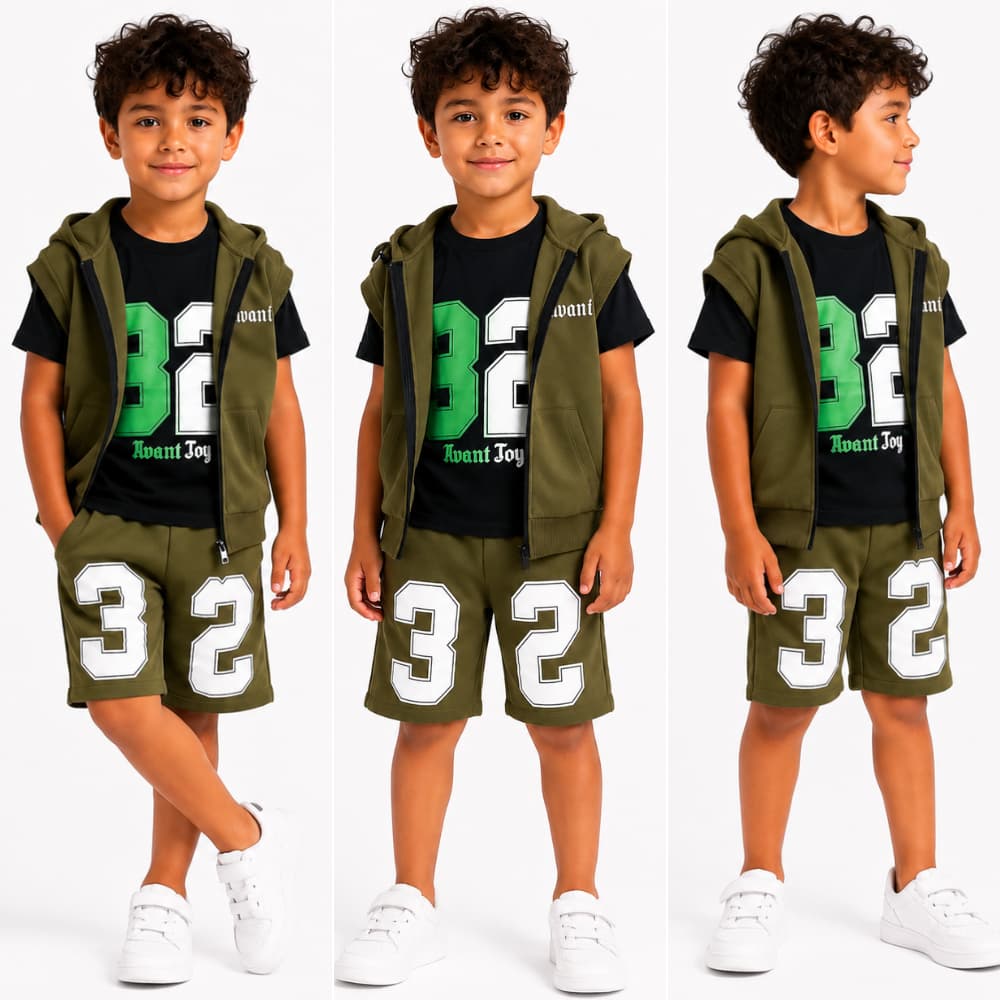 Conjunto de Três Peças Colete, Blusa e Short Verão Infantil para Menino Estiloso Calor - 2 Anos