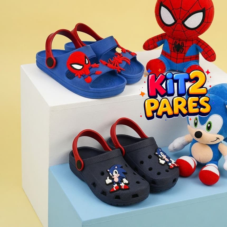 kit 2 Pares Sandália Homem-Aranha Personagens Papete Confortável Leve