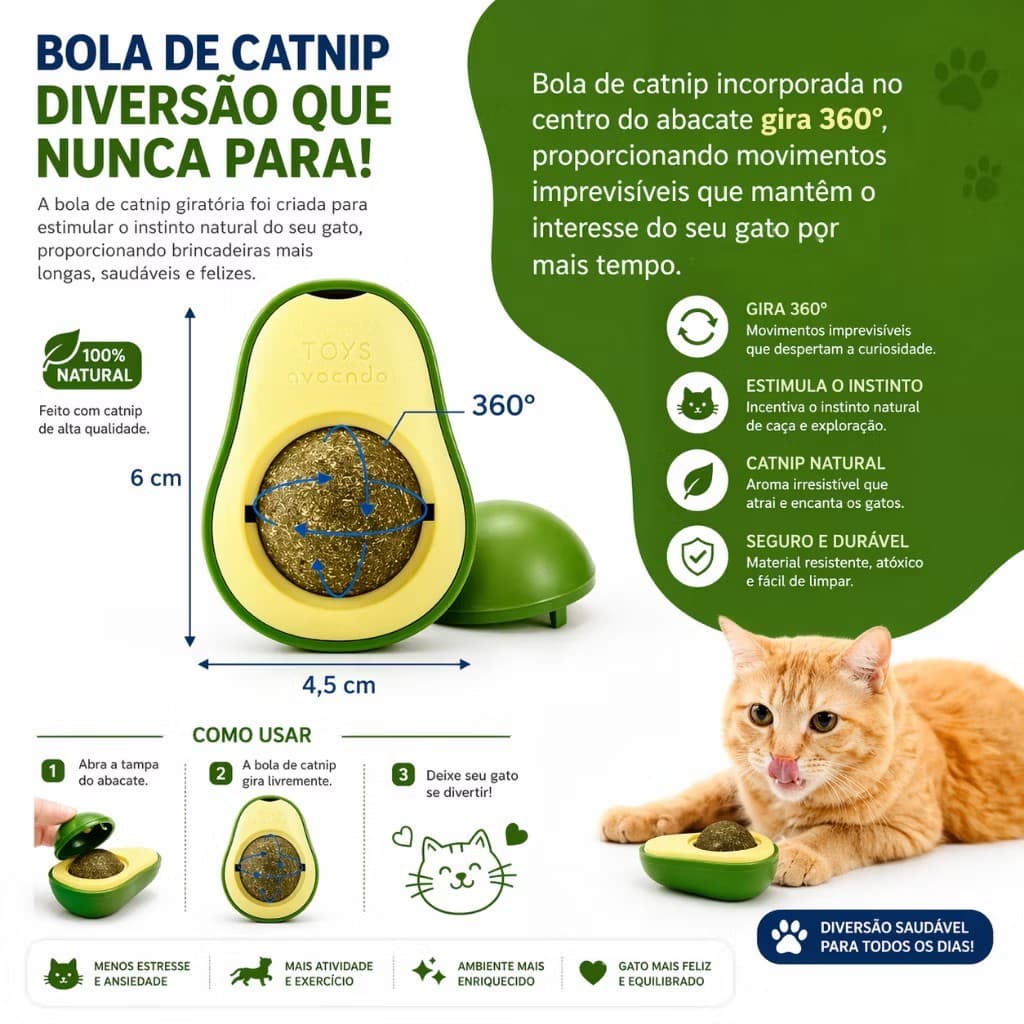 Abacate Brinquedo para Gatos com Catnip Erva Gato Natural Bola de Lamber