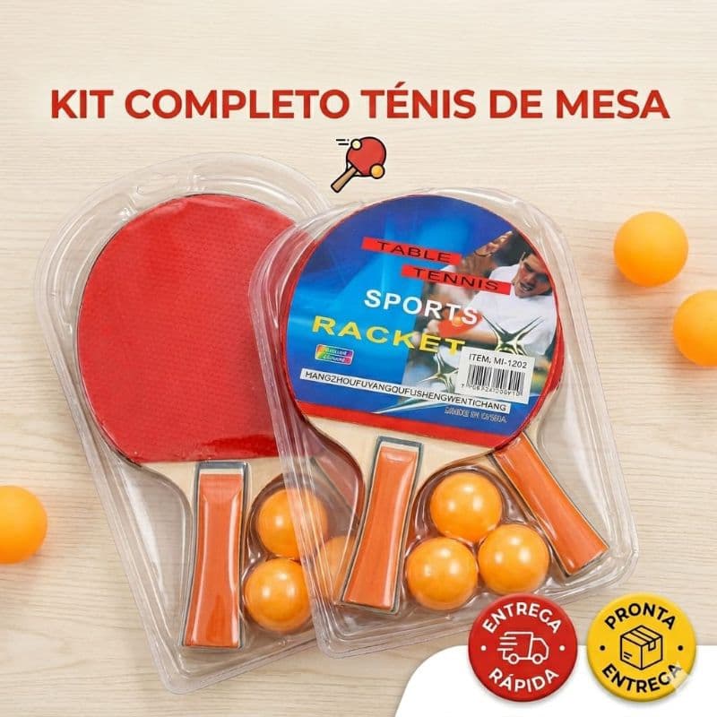 Kit Completo de Tênis de Mesa (Ping Pong) - 2 Raquetes + 3 Bolas