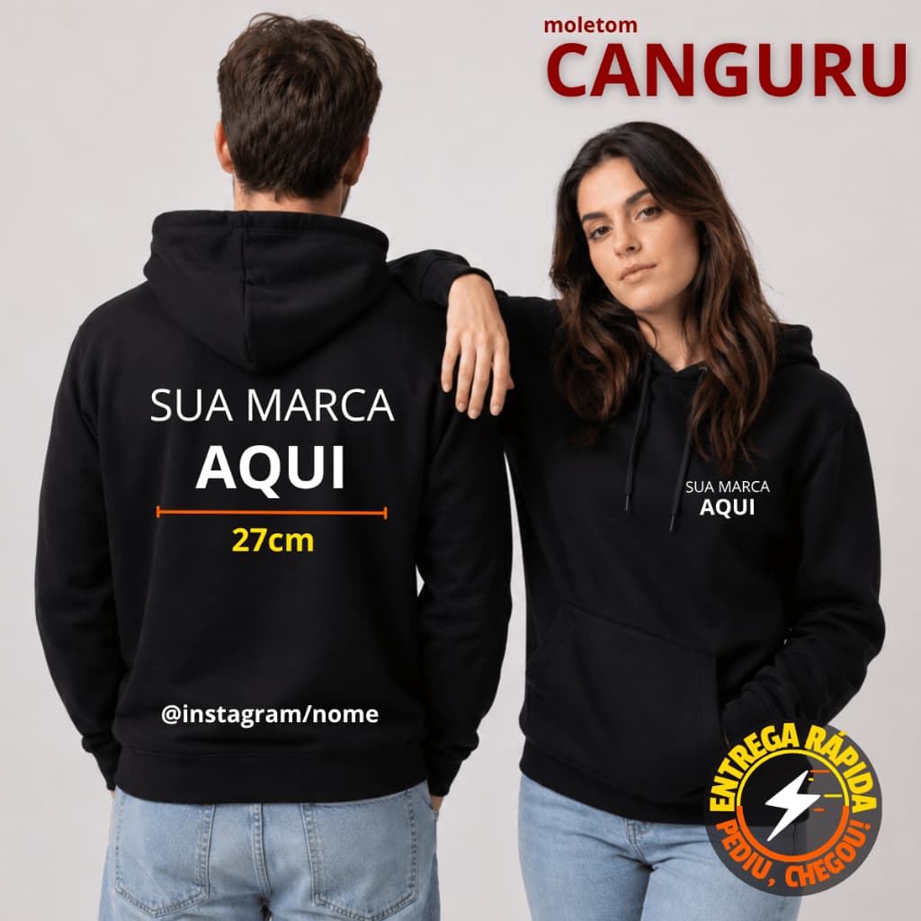 Moletom Canguru Unissex Algodão Personalizado Uniforme Corporativo | Tamanhos P a GG | SUA MARCA AQUI
