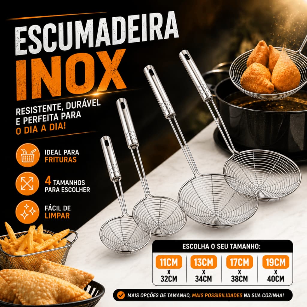 Escumadeira Para Fritura de Inox Grande