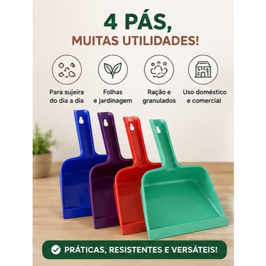 Kit 4 Pá Para Lixo Reforçada Grande Sem Cabo Cores Sortidas
