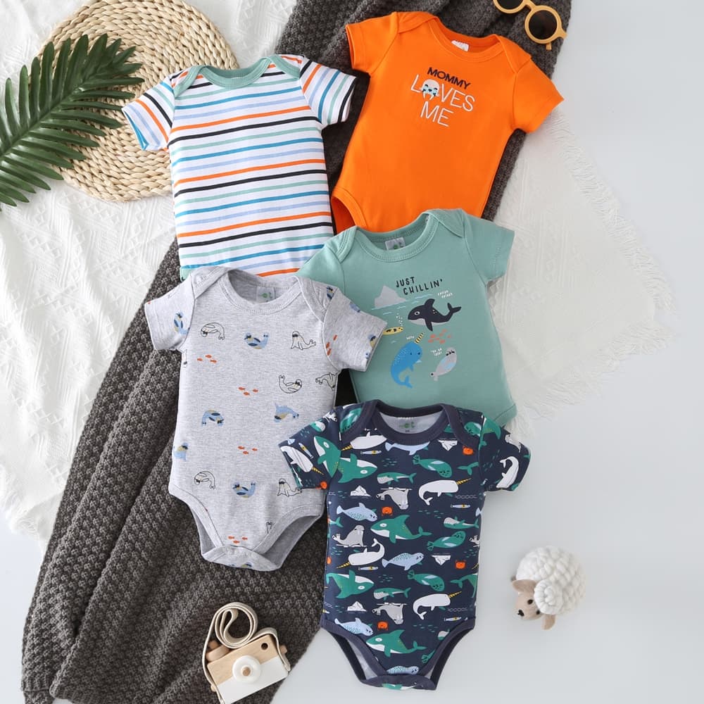 Pjamas De Bebê kit 5 Peças Body Pimpão Bebê 100% algodão gola em Cambraia Bordada P M G GG - Conforto e sofisticação
