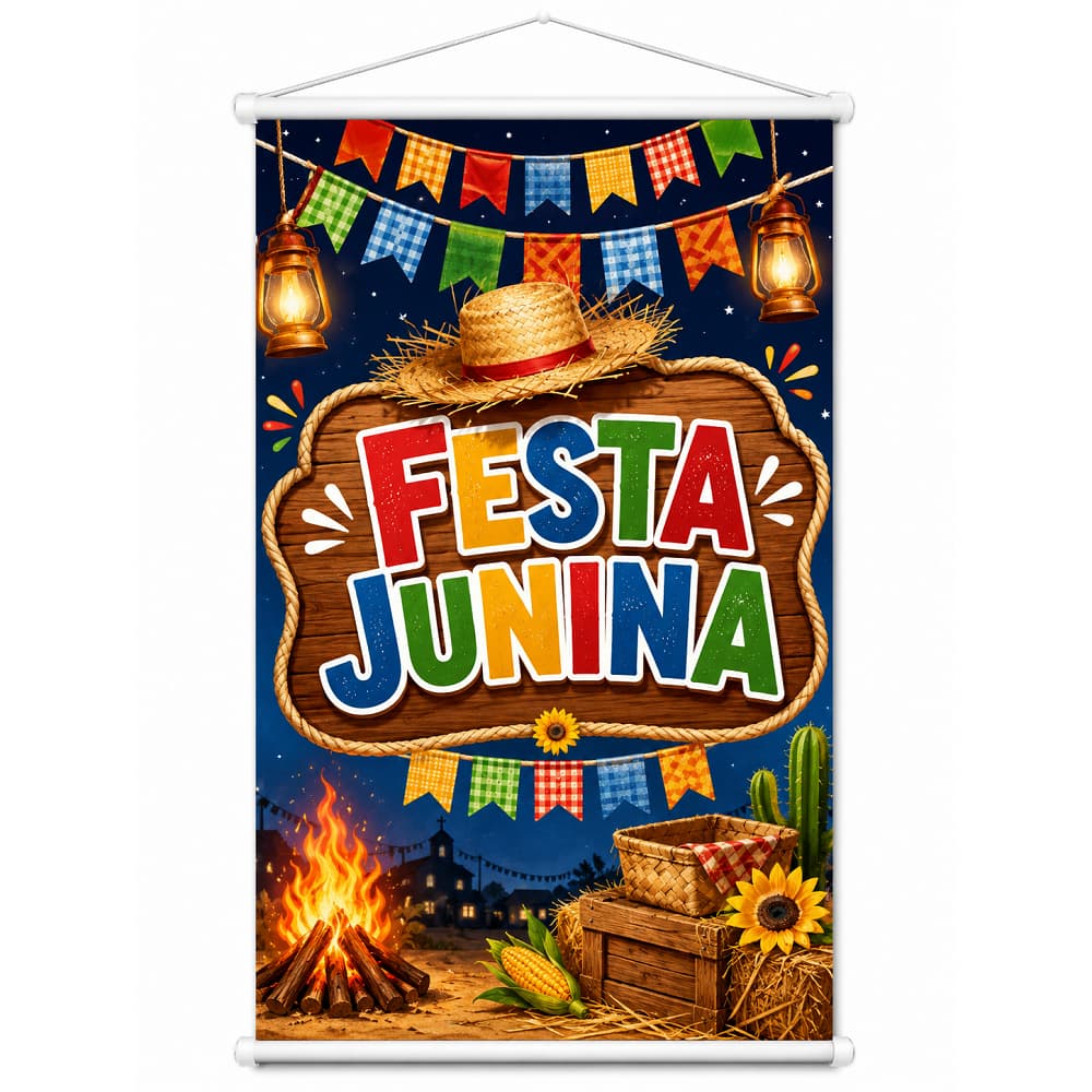 Banner Festa Junina Julina Arraía Arte Pronta Lona 80x60