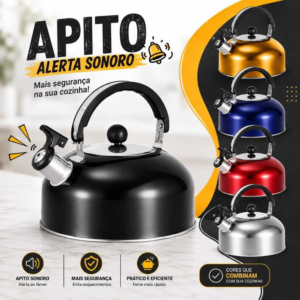 Chaleira Aço Inox com Apito Ferve Rápido Fogão Gás Indução Elétrico Varias Cores Chaleira Com Apito