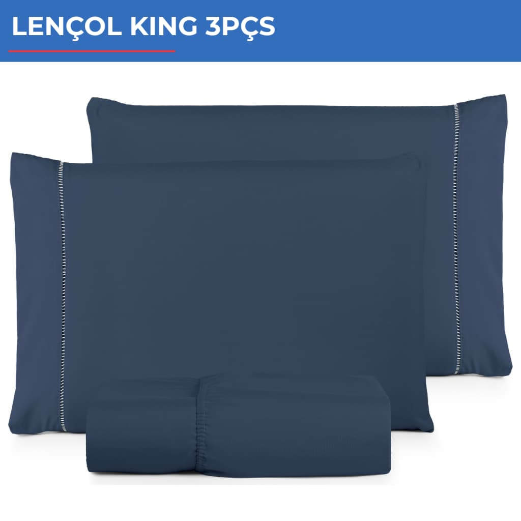 Jogo De Lençol King 3pçs Micropercal 600 Fios Toque Acetinado Em Ponto Palito C-40