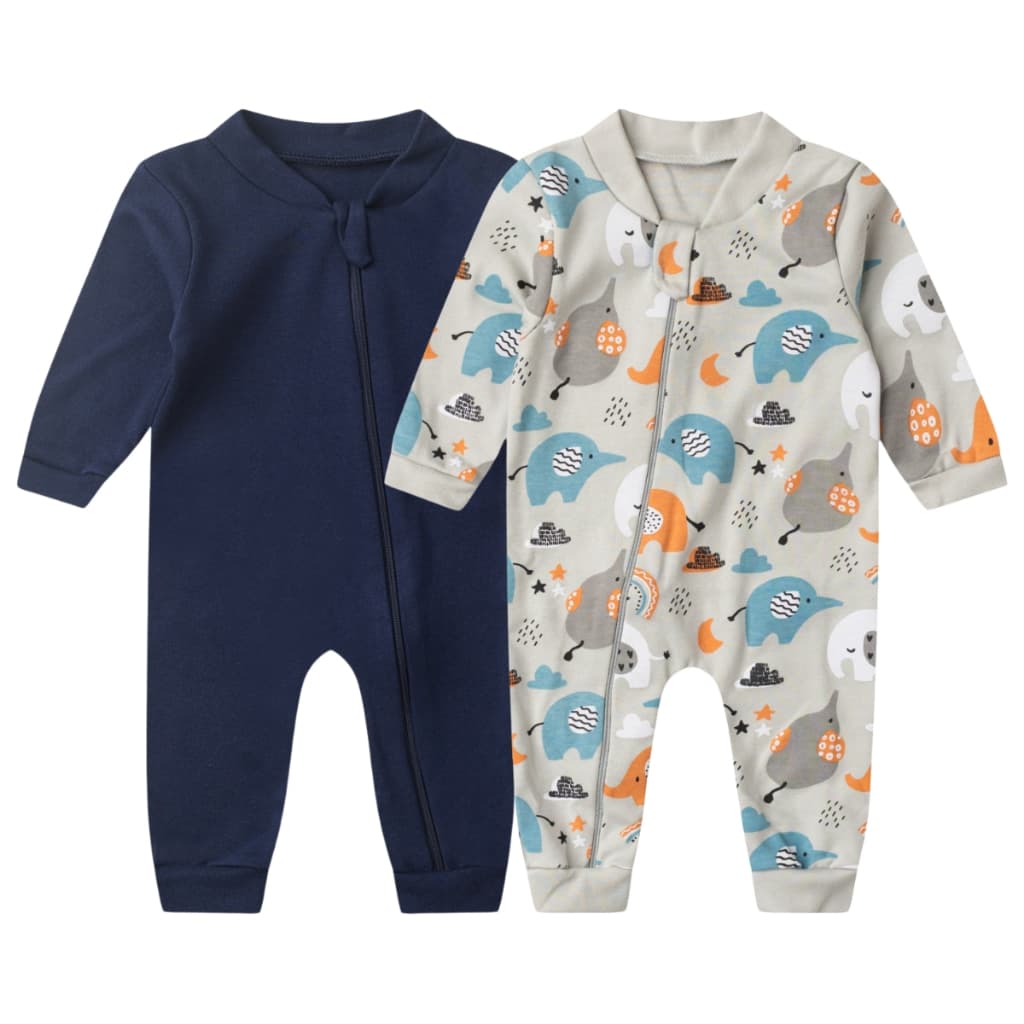 Kit 2 Macacão Bebê Sem Pé Zíper Frontal Liso e Estampado Menino e Menina Suedine Enxoval para Bebês