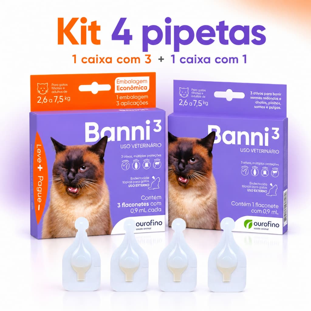 Banni3 0,9ml Gatos 3 Pipetas + 1 Pipeta Total 4 Doses