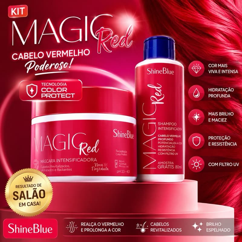 kit magic red máscara 300 ml + shampoo 80 ml - Shine Blue
