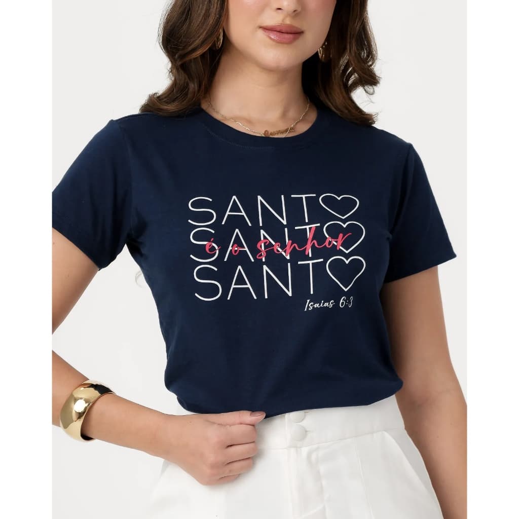 T-SHIRT SANTO E O SENHOR CORACOES - COR AZUL MARINHO