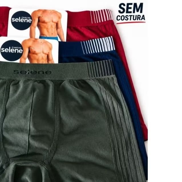 Kit 3 Cuecas Boxer Selene Sem Costura Original Masculina Conforto Premium