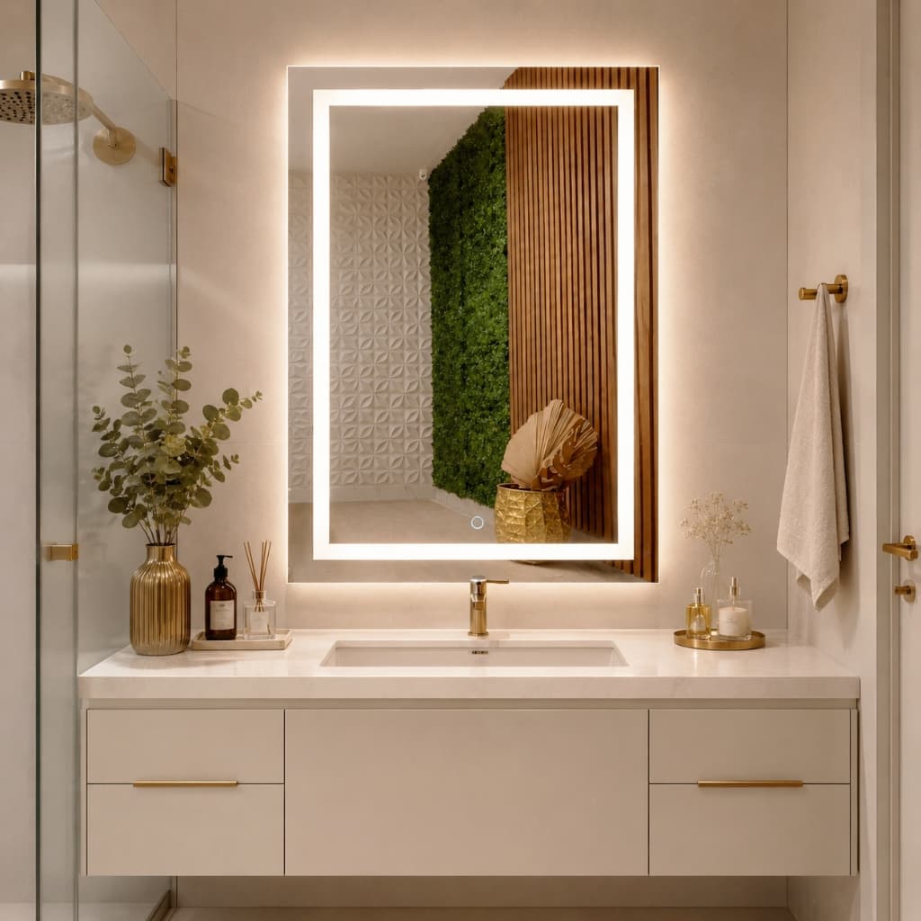 Espelho Led Jateado Com Touch Para Banheiro e Decoração Led Frio e Quente