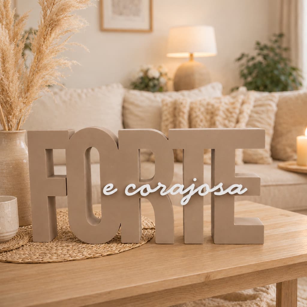 Letreiro Decorativo Forte e Corajosa – Presente Perfeito para Mulheres de Fé e Força - Minimalista