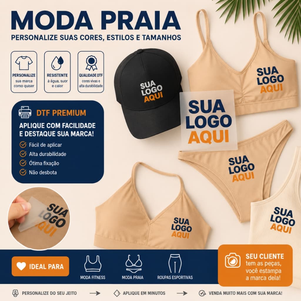 Etiqueta personalizada para roupa fitness e moda praia termocolante