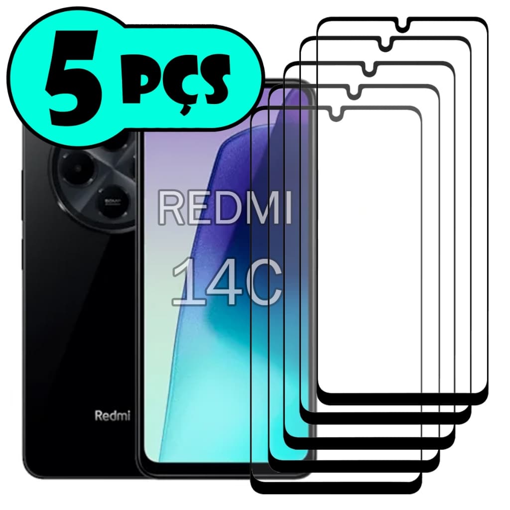 Kit Com 5 Películas de vidro 3D Para Xiaomi Redmi 14C
