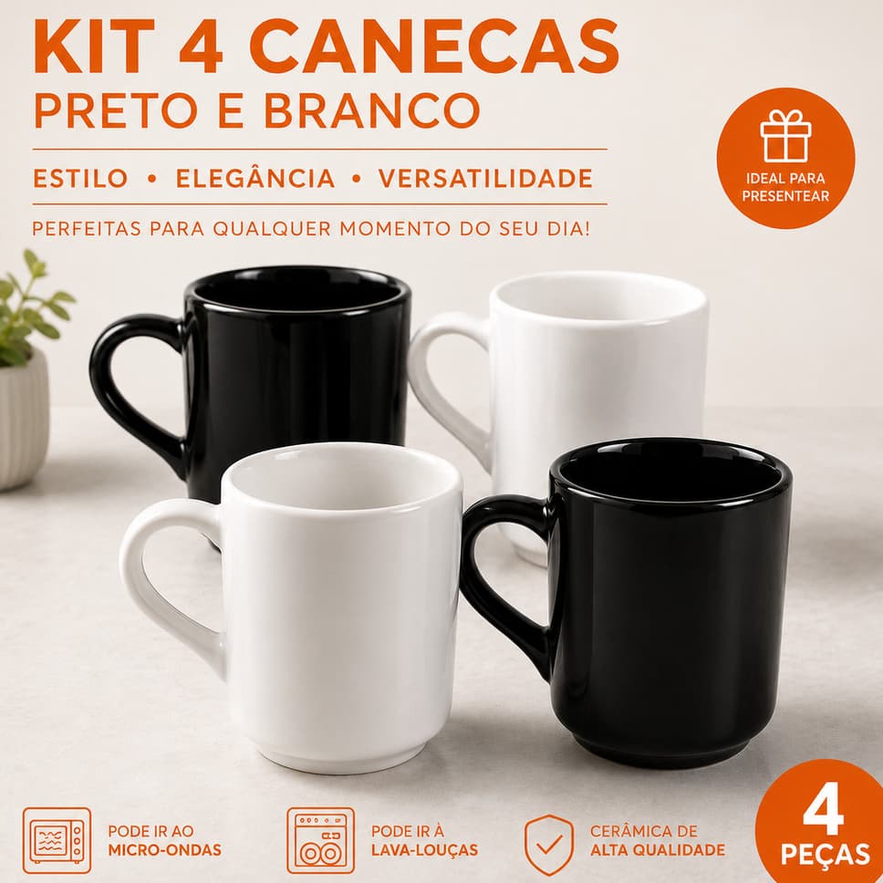 Conjunto kit premium porcelana 4un xicaras canequinha café lisa mesa posta cozinha cantinho café