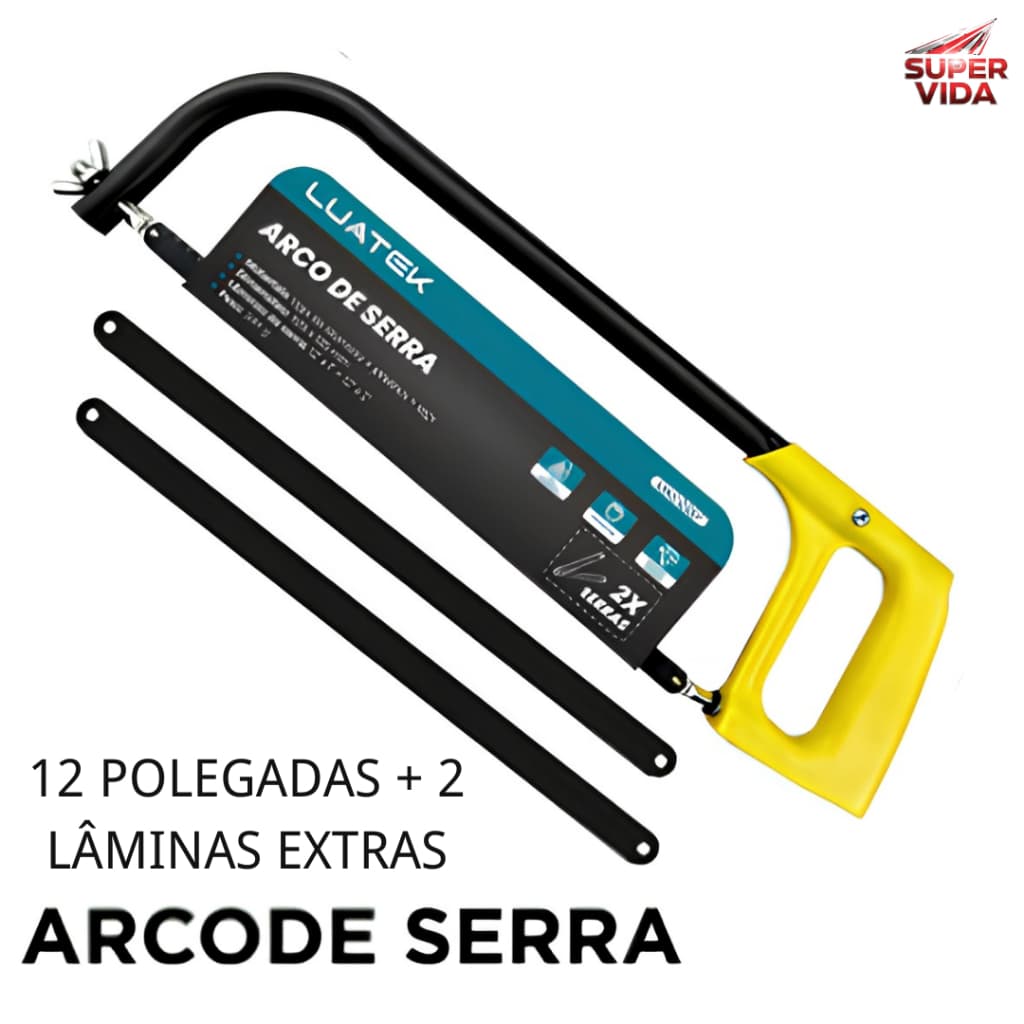 Arco de Serra Luatek 12 Polegadas com 2 Lâminas Extras Liga de Alumínio para Marcenaria e Mecânica