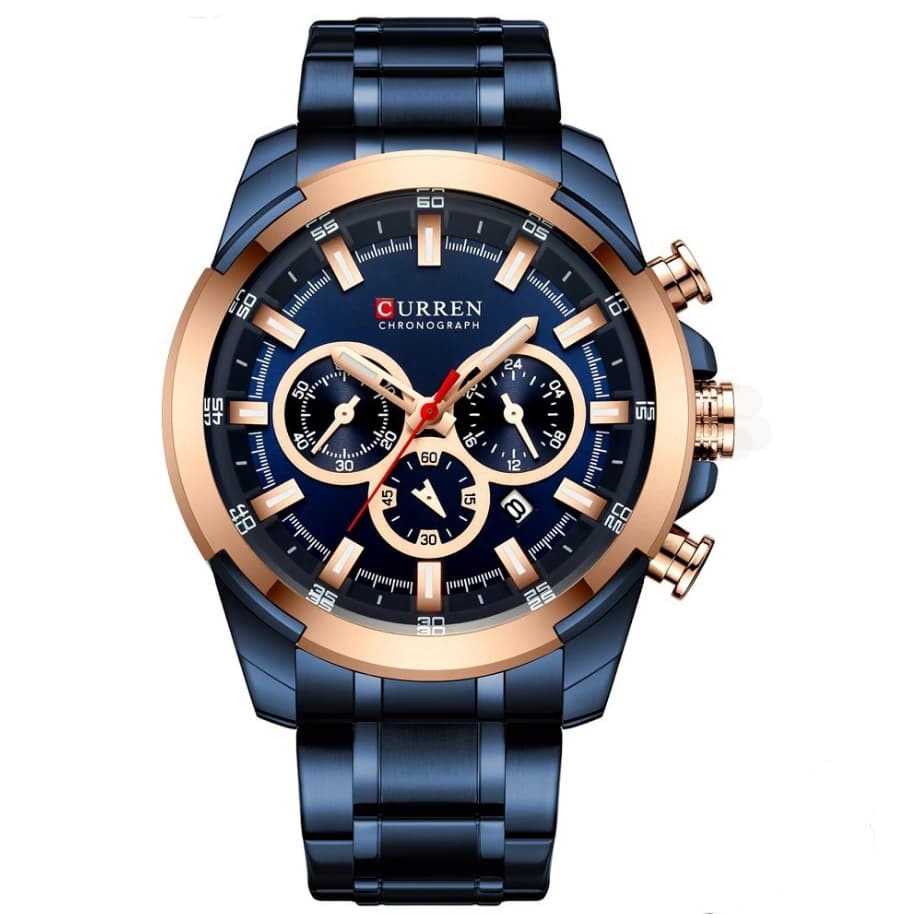 Relógio Masculino Curre 8361 Quartzo Pulseira Aço Azul