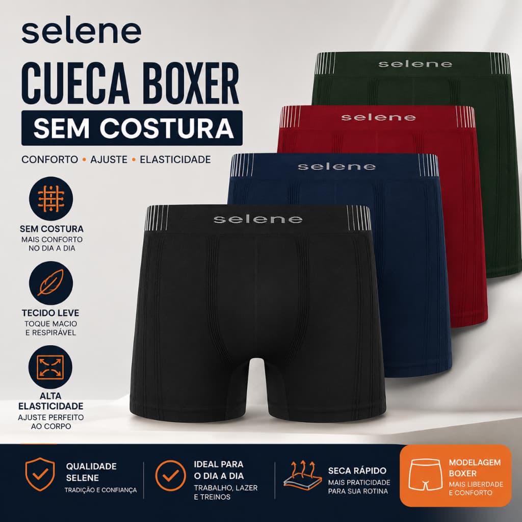 Cueca Boxer Selene Sem Costura Original Poliamida Confortável