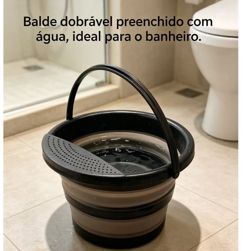 Balde 8L Litros Silicone Retrátil Dobrável Peneira Limpeza Casa
