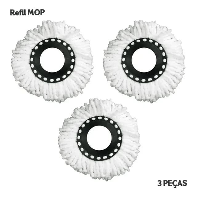 Kit 3 Unidades Refil Mop Giratório Universal Microfibra Alta Absorção Cor Branco Envio Imediato
