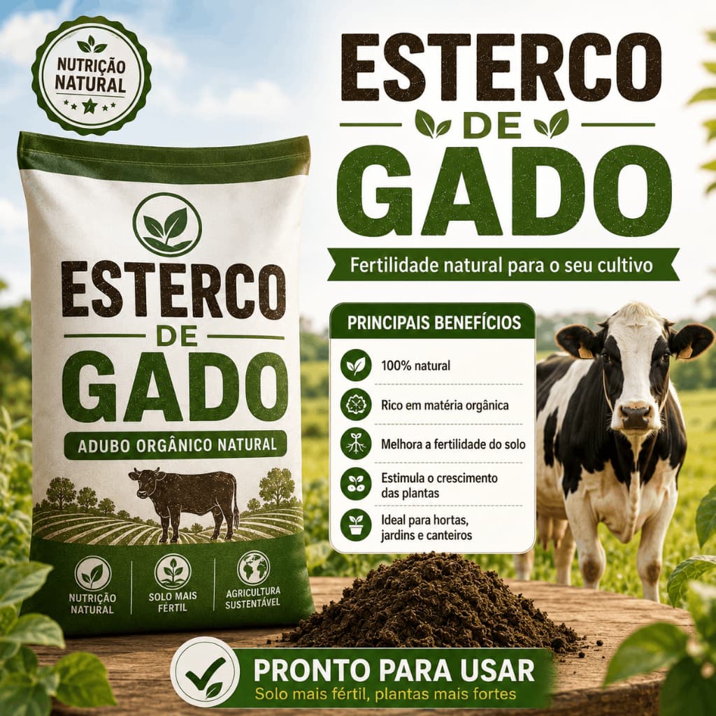 Esterco de Gado Curtido Adubo Vegetal Orgânico Natural para Jardim e Horta