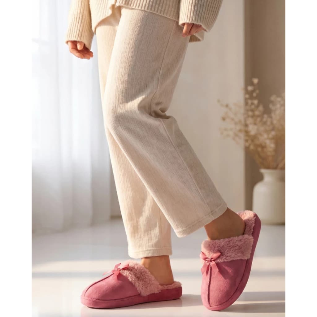 Pantufa Feminina Peluciada Lã Premium Solado Borracha Antiderrapante Lacinho Fofo Inverno Top