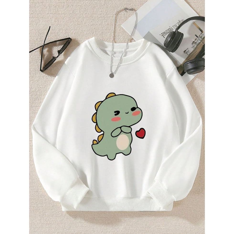 Moletom Infantil Gola Careca Em Algodão Estampa Dinossauro Blusa De Frio Fofo Infantil Casual