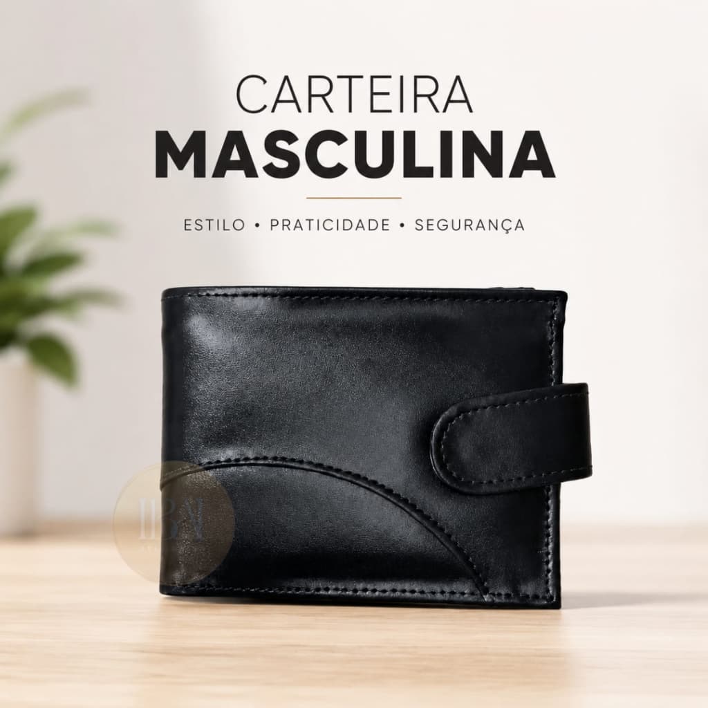 Carteira Couro Ecológico Masculina Premium Compacta- Porta Cartão CNH Notas