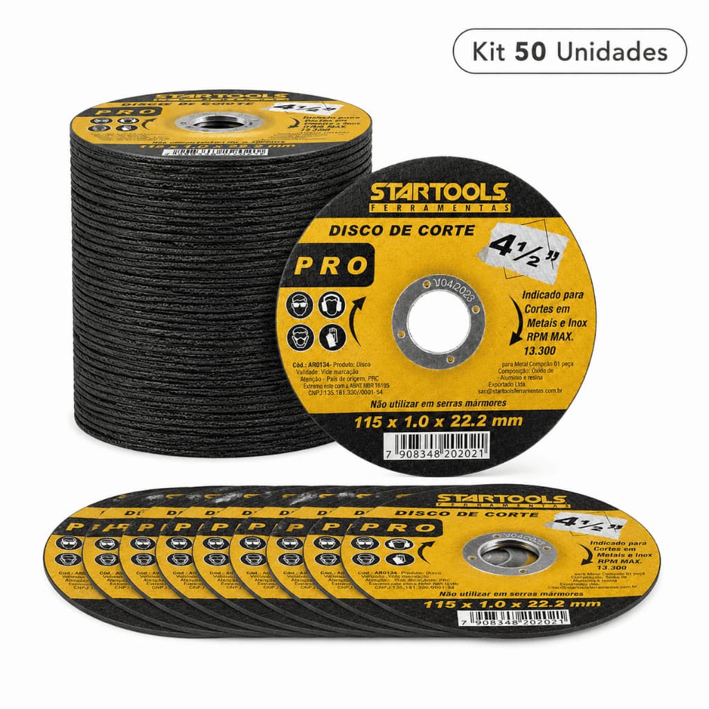Kit Discos de Corte mais Resistente 4 1/2 Metal Inox 115x1,0x22,2mm