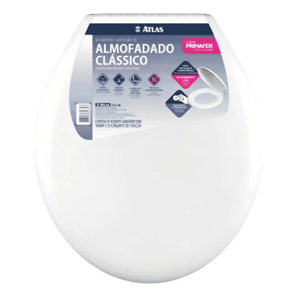 Tampa Vaso Assento Sanitário Oval Almofadado Confortavel  Branco Atlas